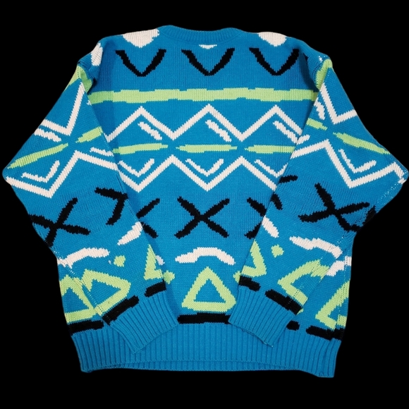 Mountain Lid Woolens Geometric Knit Sweater Mens L Pullover Crewneck Blue USA - Picture 5 of 8